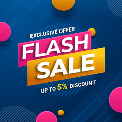 Flash Sales banner template design for social media and website. Special Offer Flash Sale campaign. Realistic 3d Flash Sale Background. Flash Sale Shopping Poster or banner with discount up to 5% Off.