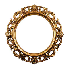 Gold Ornate Picture Frame Isolated on Transparent or White Background, PNG
