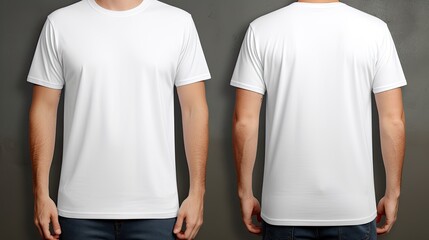Mens White T-Shirt Front and Back. Generative AI