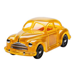 Yellow Plastic Toy Car on Transparent Background Isolated on Transparent or White Background, PNG