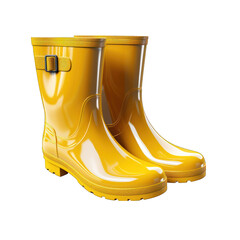 Yellow Rubber Rain Boot Isolated on Transparent or White Background, PNG