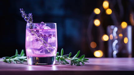 Purple cocktail on the bar counter