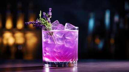 Purple cocktail on the bar counter