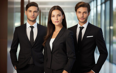 A group of modern elegant work professionals in a sophisticated corporate setting