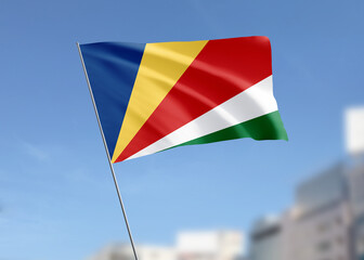 Seychelles flag waving in the wind.