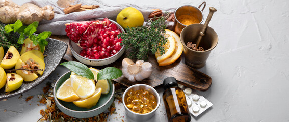 Fruits, vegetables and herbs for healthy immune system.