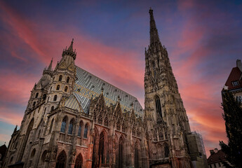 The landscape city view in vienna skyline with St. Stephen's Cathedral, Vienna, Austria - obrazy, fototapety, plakaty