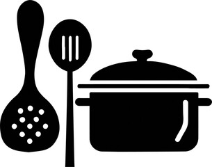 Cooking Utensils Icon - Black and White Illustration Transparent PNG for Airbnb Welcome Book Concept