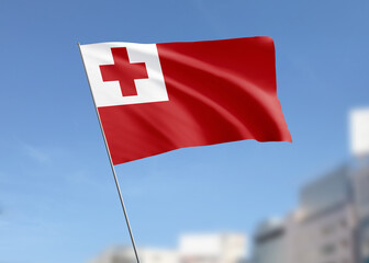 Tonga flag waving in the wind.