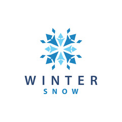Snowflake Logo, Winter Season Design Frozen Ice Simple Model for Products and Technology