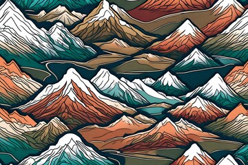 vector style drawing of the Canadian Rockies mountains landscape with flat colors
