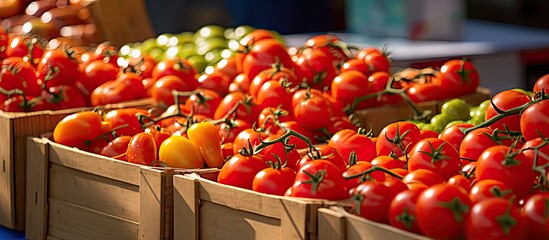 London farmer market offers fresh, organic tomatoes.