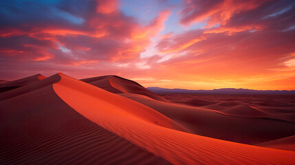Fototapeta na wymiar Sunset in the Desert. Generative Ai
