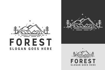 Mountain Tree Forest with Puppy Dog Kitty Cat Pet Care Logo Design Branding Template