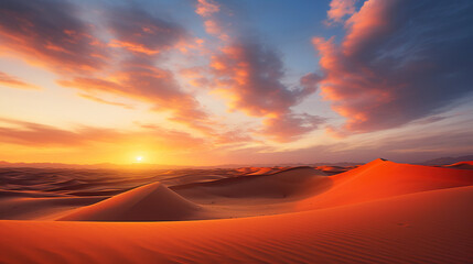 Naklejka na ściany i meble Sunset in the Desert. Generative Ai