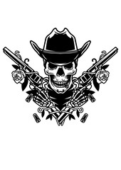 Floral Cowboy Skull Vector, Cowboy Dad Clipart, Floral Revolver Stencil, Guns and Roses Cutifle, Cowboy Illustration