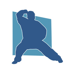 Silhouette of a man in oriental martial art pose. Silhouette of a male in martial art move.