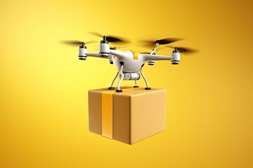 drone delivery delivering big brown post package isolated