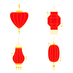 Lantern Chinese New Year Icon Collection. In Flat Design. Isolated Vector. 
