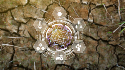 Underground soil layers beneath, stratum of organic clay and precision agriculture with visual icon, Innovation technology for smart farm system,  smart technology concept modern technology.