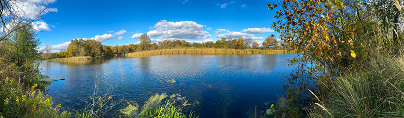 Panorama of a lake in nature in autumn