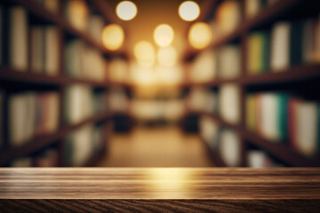 Wooden tree with books on blur background of library with bookshelf. Flawless generative ai - Powered by Adobe