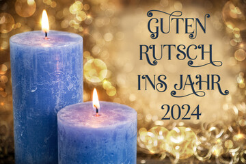 Text Guten Rutsch 2024, Means Happy 2024, Candles, Warm Atmosphere, Christmas