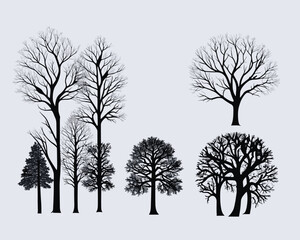 Fototapeta premium Free vector collection of winter tree silhouettes