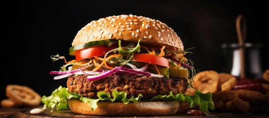 Vegan seitan burger meal ready