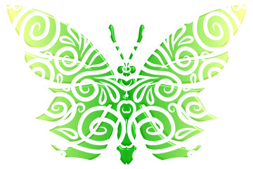 The symmetrical butterfly vector design with dynamic gradient batik dayak flower line art in a luxurious pattern colour
