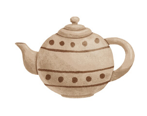Watercolor hand drawn vintage teapot illustration isolated on white