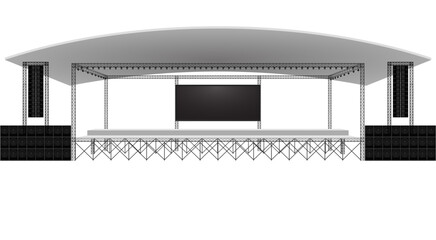 white stage and speaker with spotlight on the truss system on the white background	
