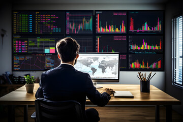 Business data and stock market analysis, currency exchange. Businessman analyzing financial graph, forex chart, economic growth, business finance and investment. generative ai. - obrazy, fototapety, plakaty