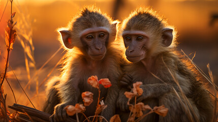Fototapeta premium Baboon Harmony in the African Dusk.