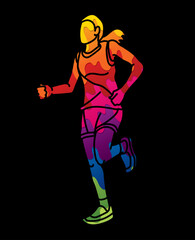 Fototapeta na wymiar A Woman Start Running Action Marathon Runner Cartoon Sport Graphic Vector