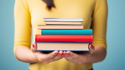 Woman Holding Stack of Books