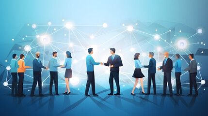 Business network concept. Group of people. Shaking hands. Customer support. Human relationship. Success of business. Management strategy. generative ai. - obrazy, fototapety, plakaty