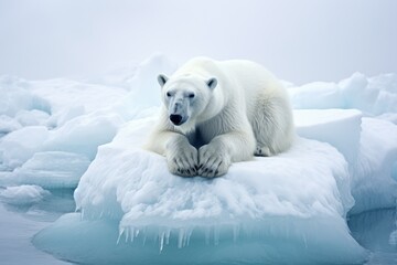 Polar bear Ursus maritimus on the pack ice, north of Svalbard Arctic Norway, A polar bear stranded...