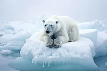 Foto op Canvas Polar bear Ursus maritimus on the pack ice, north of Svalbard Arctic Norway, A polar bear stranded on a shrinking ice cap, AI Generated © Ifti Digital