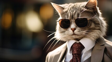 Cat Wearing Sunglasses and Tie