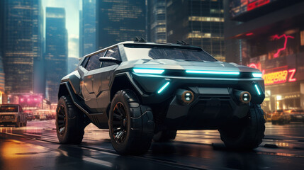 Obraz premium Futuristic Vehicle in Urban Nightlife