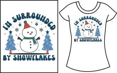 Winter Christmas snow groovy typography T shirt design.