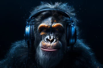 Fotobehang DJ monkey.  Monkey with headphones © EwaStudio