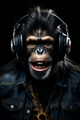 DJ monkey.  Monkey with headphones