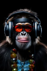 Foto auf Leinwand DJ monkey.  Monkey with headphones © EwaStudio