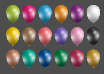 Metallic Realistic Colorful Party Balloons vector collection 