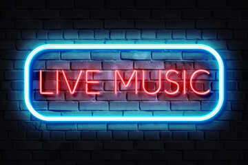 Fototapeta premium Live Music Neon Sign on a dark wall