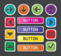 Button collection for web UI design. Vector modern material style gradient buttons and icons. 