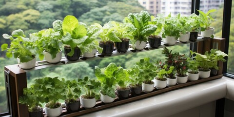 Fototapeta na wymiar A modern urban rooftop farm, city dwellers growing fresh produce high above the streets