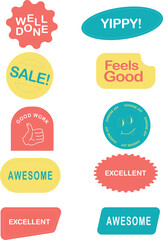 Simple Text and Shape Sticker Design Set